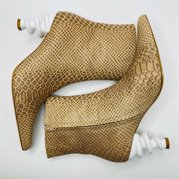KALDA Island 70 Tan Leather Snakeskin Twisted Heel Ankle Boot US Size 8 … - Picture 4 of 13